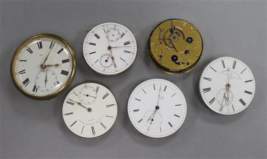 Six assorted pocket watch movements including Frodsham, Thomas Russell & Son, F. Hatton & Jules Jurgensen